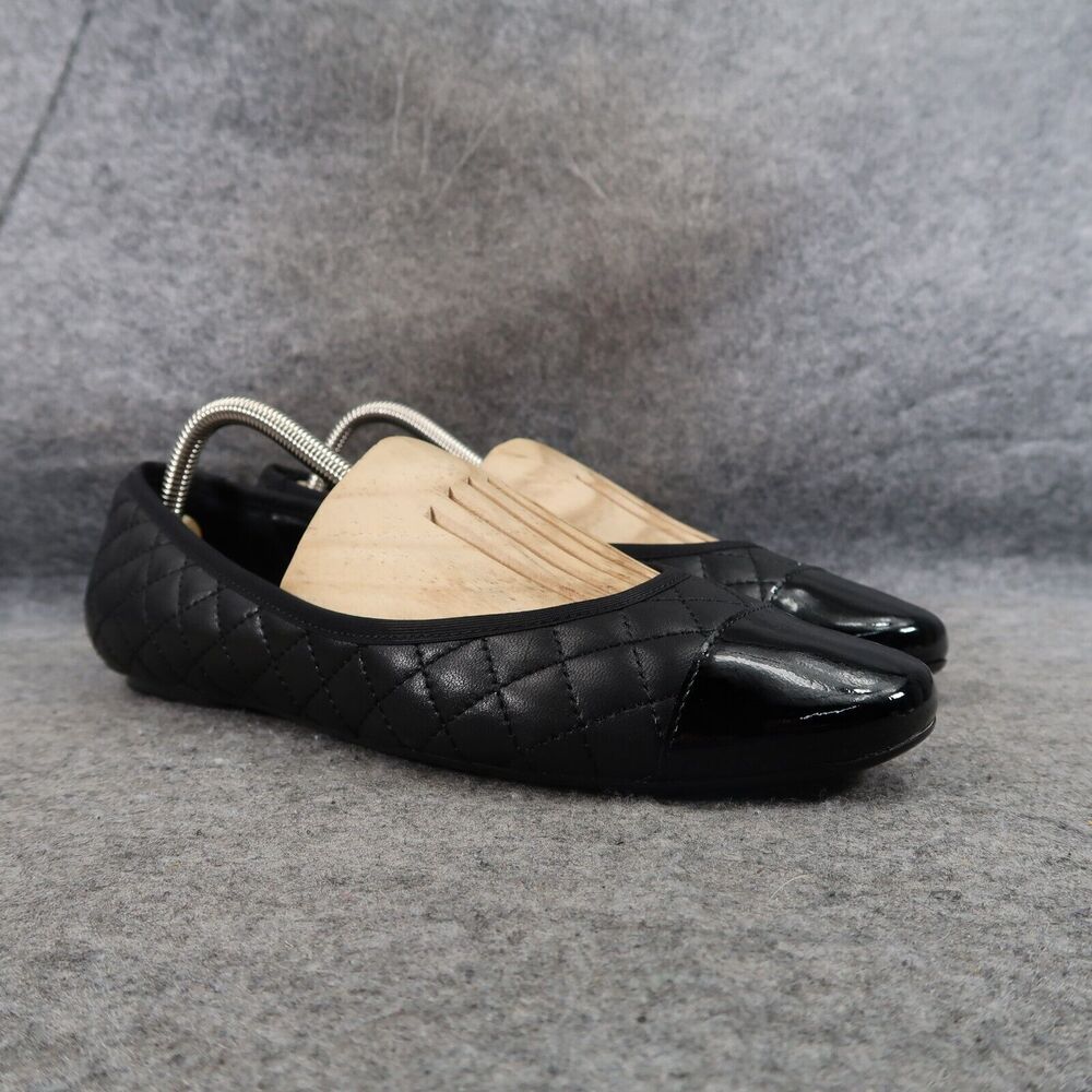 Vaneli Shoes Womens 10 Ballet Flat Slip On Quilted Leather Cap Toe Classic Black